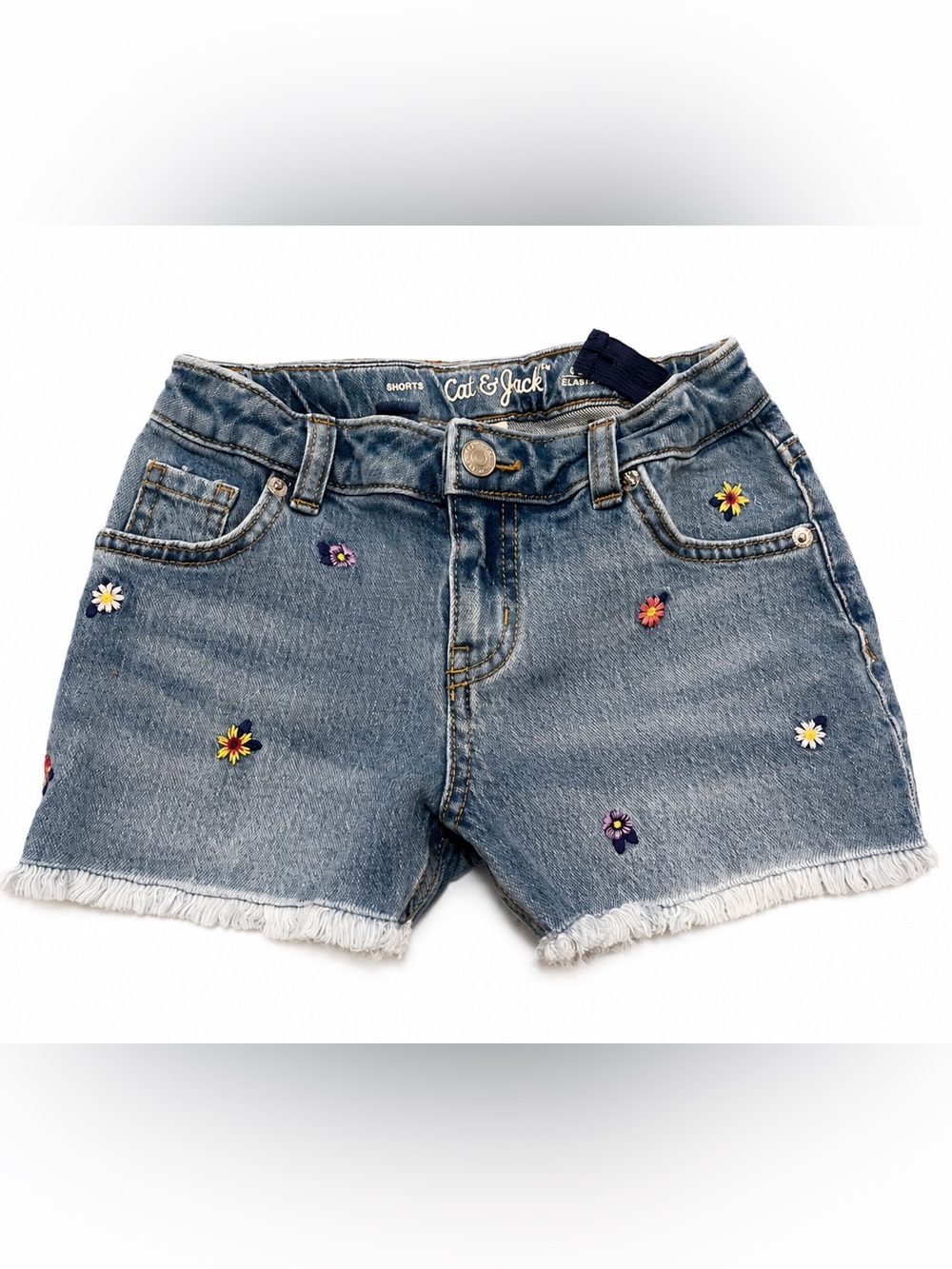 Cat & Jack Blue Denim Shorts with Embroidered Flowers